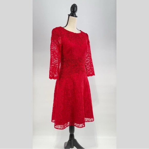 Antonio Melani Red Lace Fit & Flare Dress – Size 4 - Picture 3 of 14